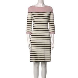 St. John 3/4 Sleeves Striped Pink Wool Knee Length Dress Women’s Sz 6